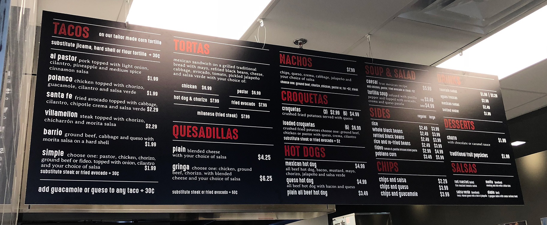 Full menu graphic design and installation for Mexican Food Restaurant