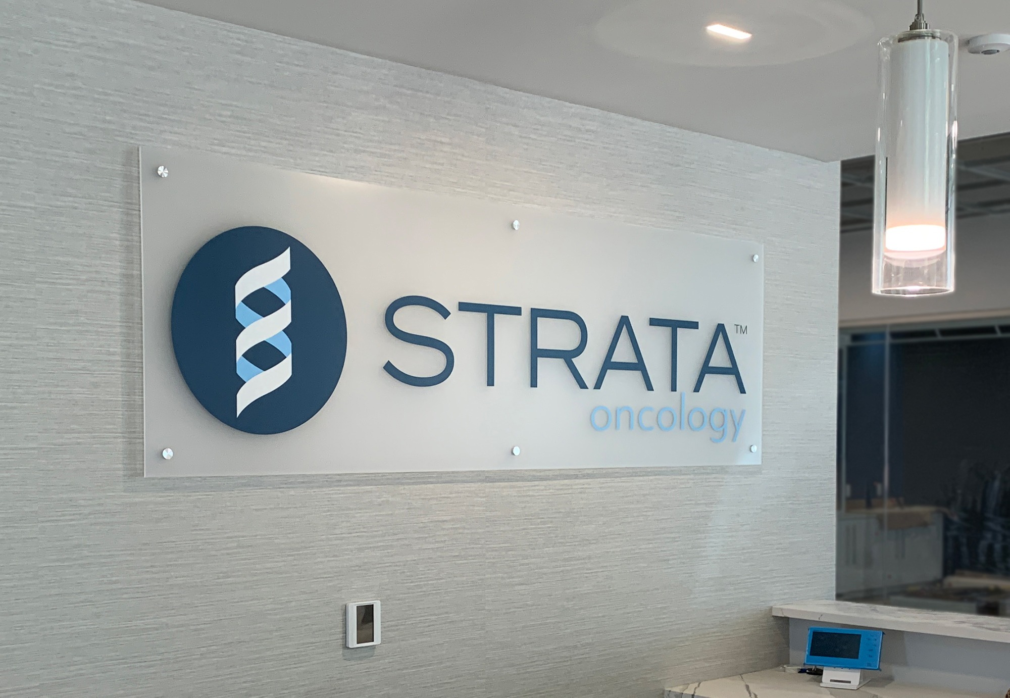 Strata Oncology Lobby Signage Frosted Glass