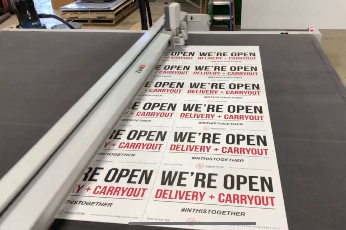 Wheelhouse Graphix in Bloomfield Hills, Michigan, handed out hundreds of these signs to support fellow local businesses trying to stay afloat.